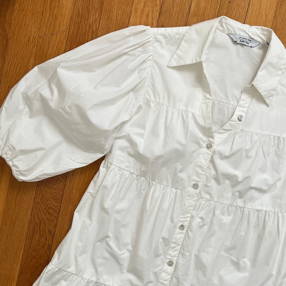 & Other Stories Tiered Cotton Fully Lined Puff Sleeve Shirtdress Mini Dress XS - Picture 12 of 13